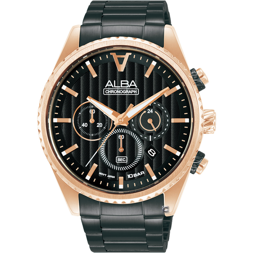 ALBA 雅柏 SIGNA 三眼計時石英腕錶-VD53-X388K(AT3H80X1)