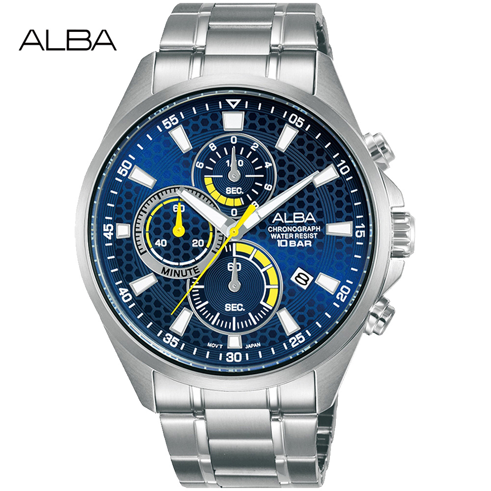 ALBA 雅柏 運動競速三眼計時錶/藍/43mm (VD57-X203B/AM3873X1)