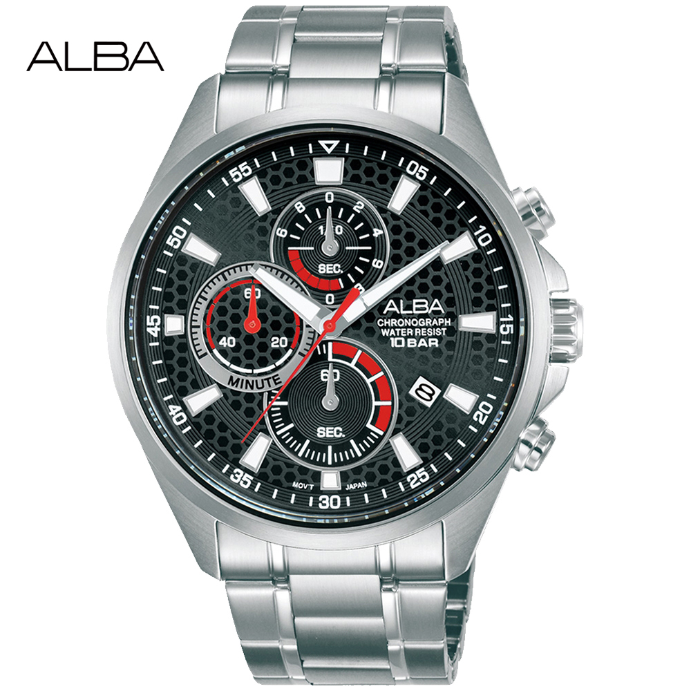 ALBA 雅柏 運動競速三眼計時錶/黑/43mm (VD57-X203D/AM3875X1)
