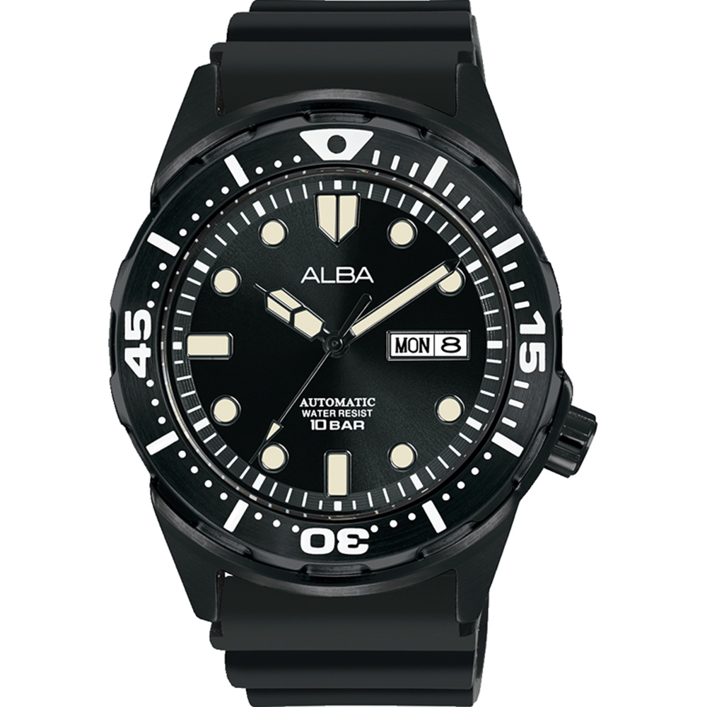 ALBA 雅柏潛水風格膠帶機械錶-黑42.4mm (AL4377X1/Y676-X060C)
