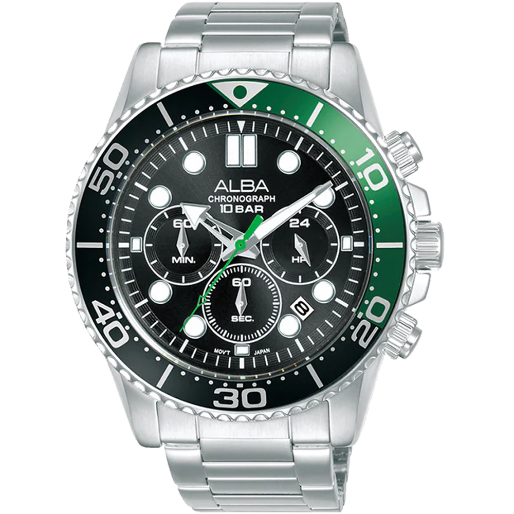 ALBA 雅柏 運動風潛水造型三眼計時手錶-45mm(AT3J39X1/VD53-X392G)