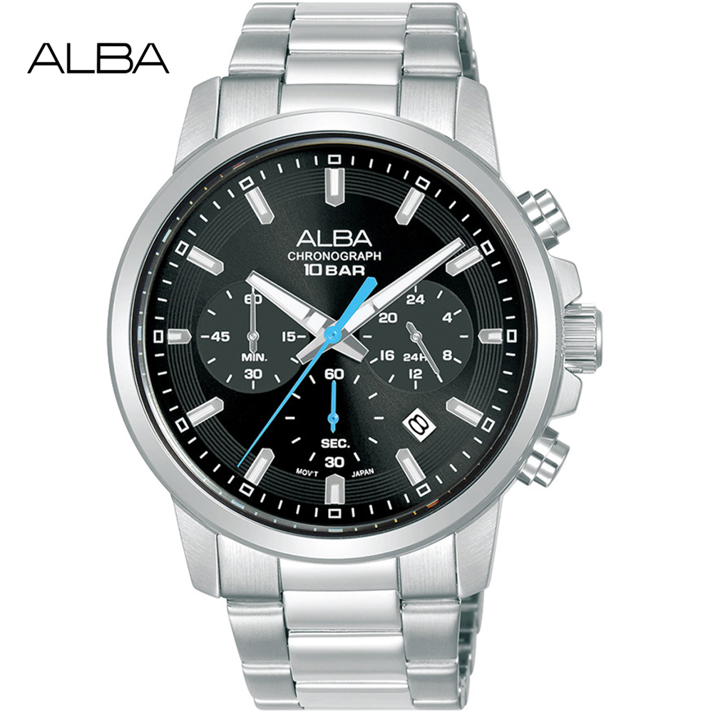 ALBA 雅柏 都會時尚三眼計時錶/黑X銀/42mm (VD53-X399D/AT3J57X1)