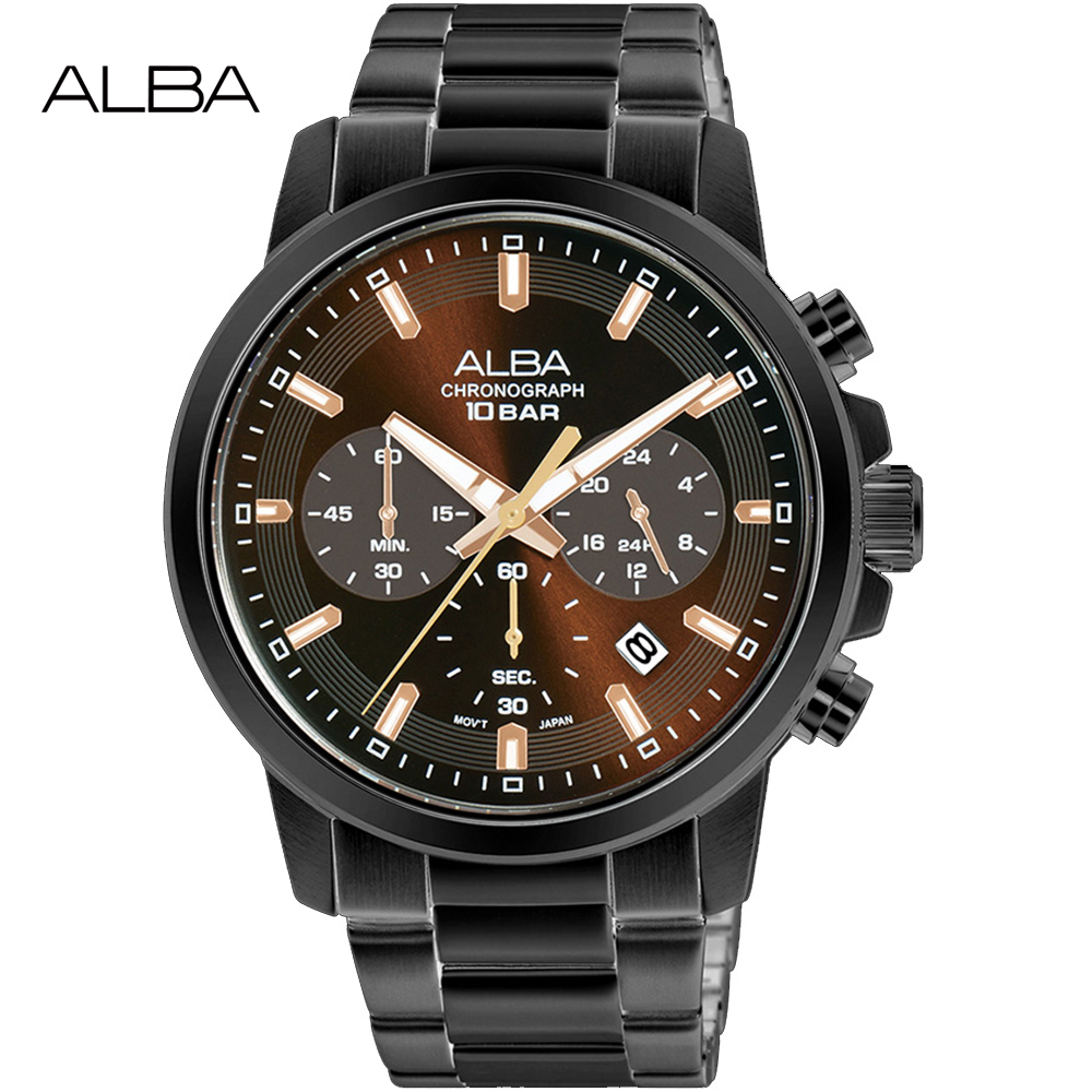 ALBA 雅柏 都會時尚三眼計時錶/棕X黑/42mm (VD53-X399SD/AT3J69X1)