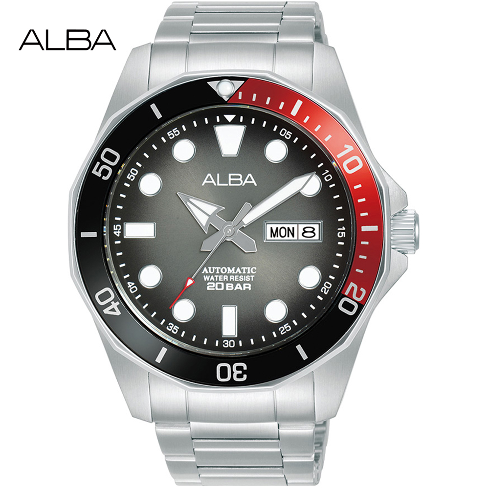 ALBA 雅柏 潛水風格200米防水機械錶/黑X紅/43mm (Y676-X063N/AL4539X1)