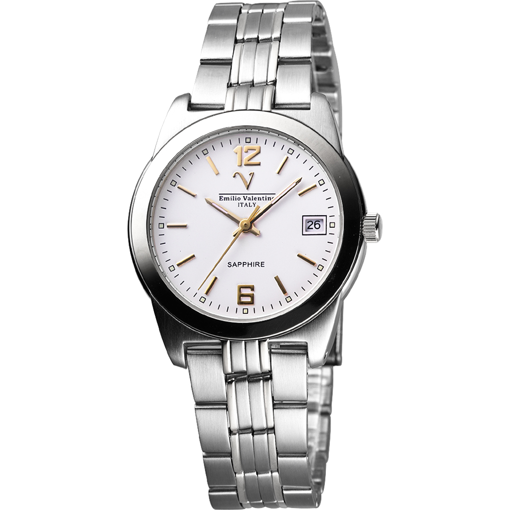 Valentino 范倫鐵諾 城市簡約手錶-白x金時標/36mm SM5107S