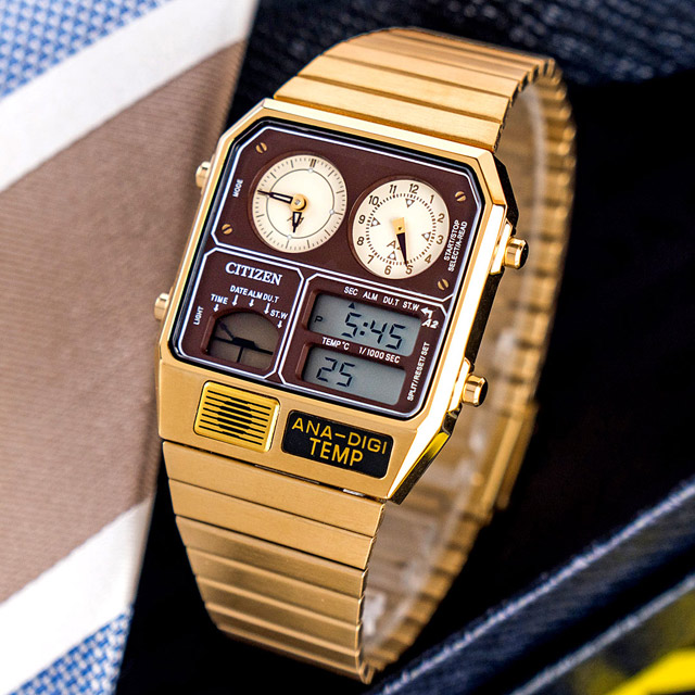 【CITIZEN 星辰】金屬復刻數位雙顯不鏽鋼腕錶/金 (JG2103-72X)