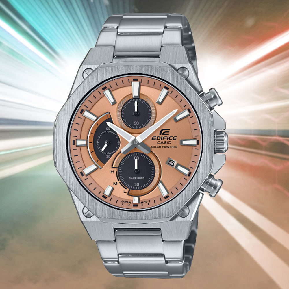 CASIO 卡西歐 EDIFICE 太陽能 輕薄 運動三眼計時錶-暖銅 EFS-S570D-5A