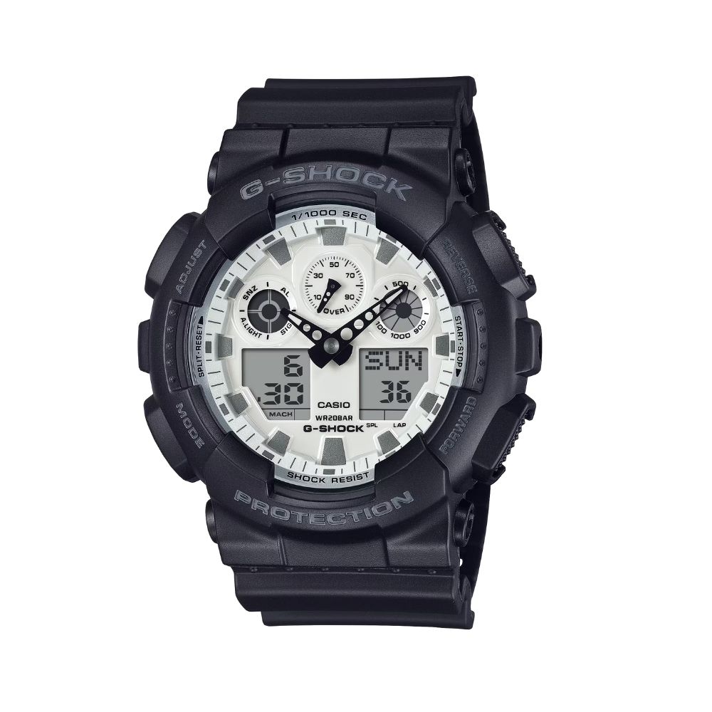 【CASIO 卡西歐】G-SHOCK BLACK & WHITE 黑白潮流 雙顯系列 GA-100WD-1A 51.2mm