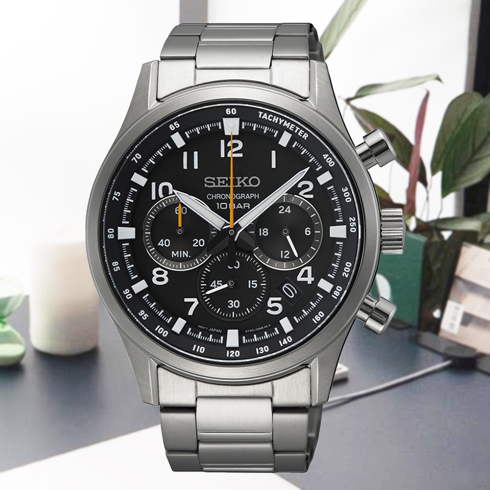 SEIKO 精工 CS系列 碼錶計時 三眼腕錶-黑麵 SK028 SSB447P1/8T63-02M0D