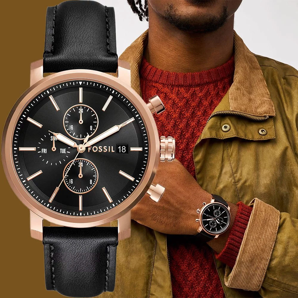FOSSIL Rhett 菁英黑 多功能三眼手錶-43mm BQ2893