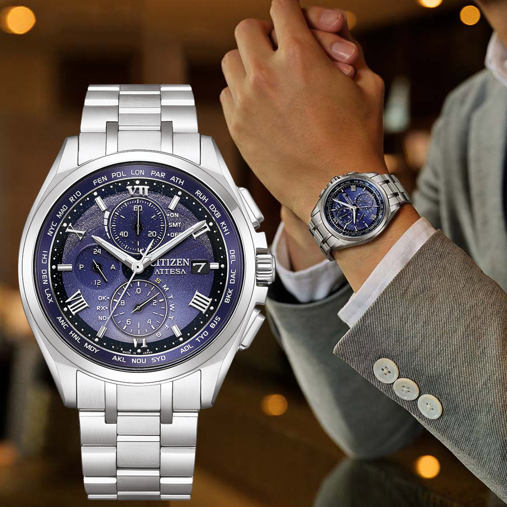 CITIZEN 星辰錶 夜間彩虹 鈦金屬 光動能全球電波計時 手錶 男錶-AT8240-66L