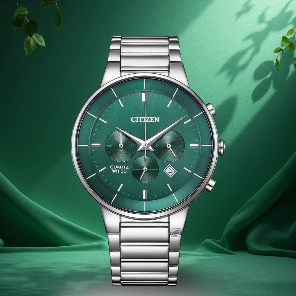 CITIZEN 星辰錶 簡約三眼計時男錶 手錶-AN8220-52X