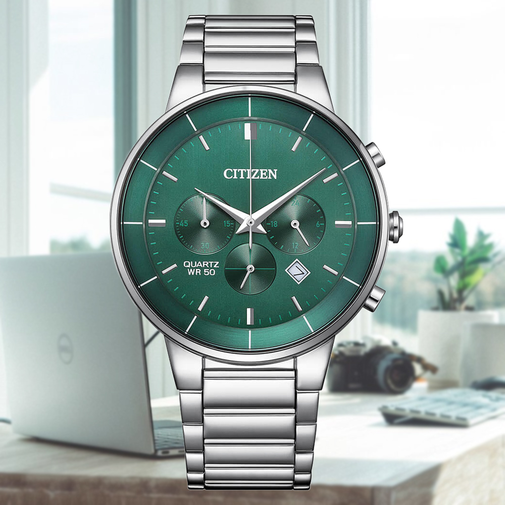 CITIZEN 星辰 Chronograph 碼錶計時 三眼 時尚男錶 禮物推薦 42mm AN8220-52X
