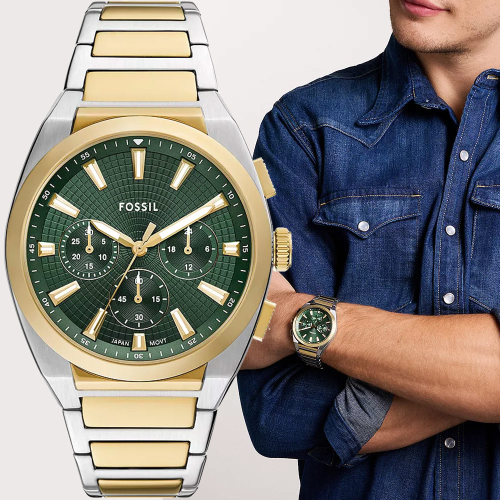 FOSSIL Everett 時尚三眼計時手錶-44mm FS6106