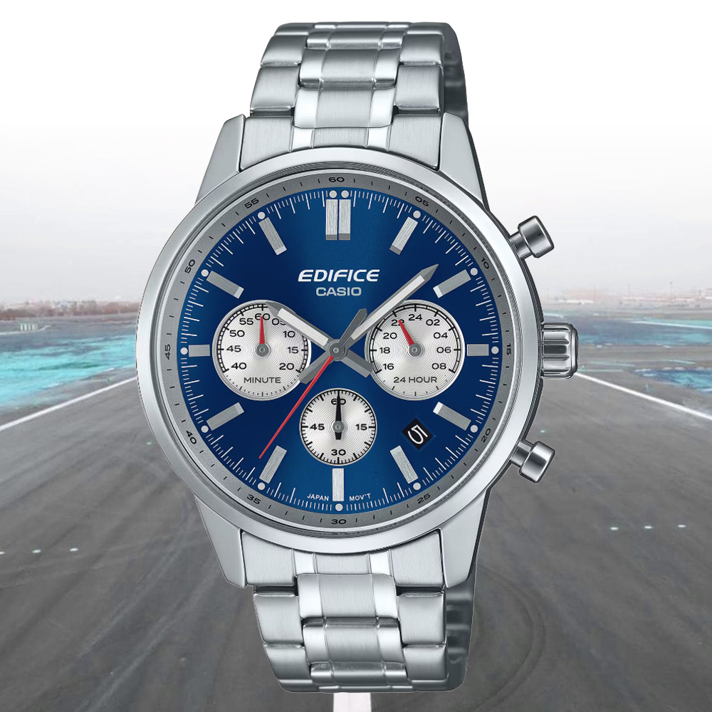 CASIO 卡西歐 EDIFICE 計時碼錶 凸面圓頂玻璃 運動風手錶-藍 EFR-575D-2A