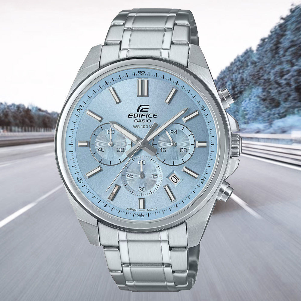 CASIO 卡西歐 EDIFICE 碼錶計時 三眼 不鏽鋼腕錶-藍 EFV-650D-2BV