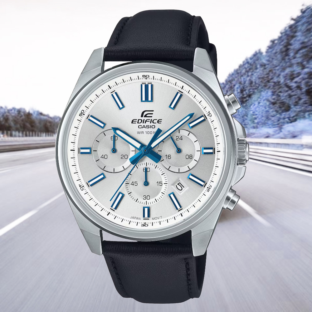 CASIO 卡西歐 EDIFICE 碼錶計時 三眼 腕錶-黑色皮錶帶 EFV-650L-7AV