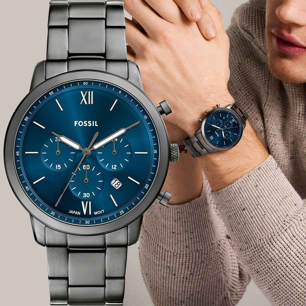 FOSSIL Neutra 復古紳士計時手錶-灰x藍/44mm FS6111