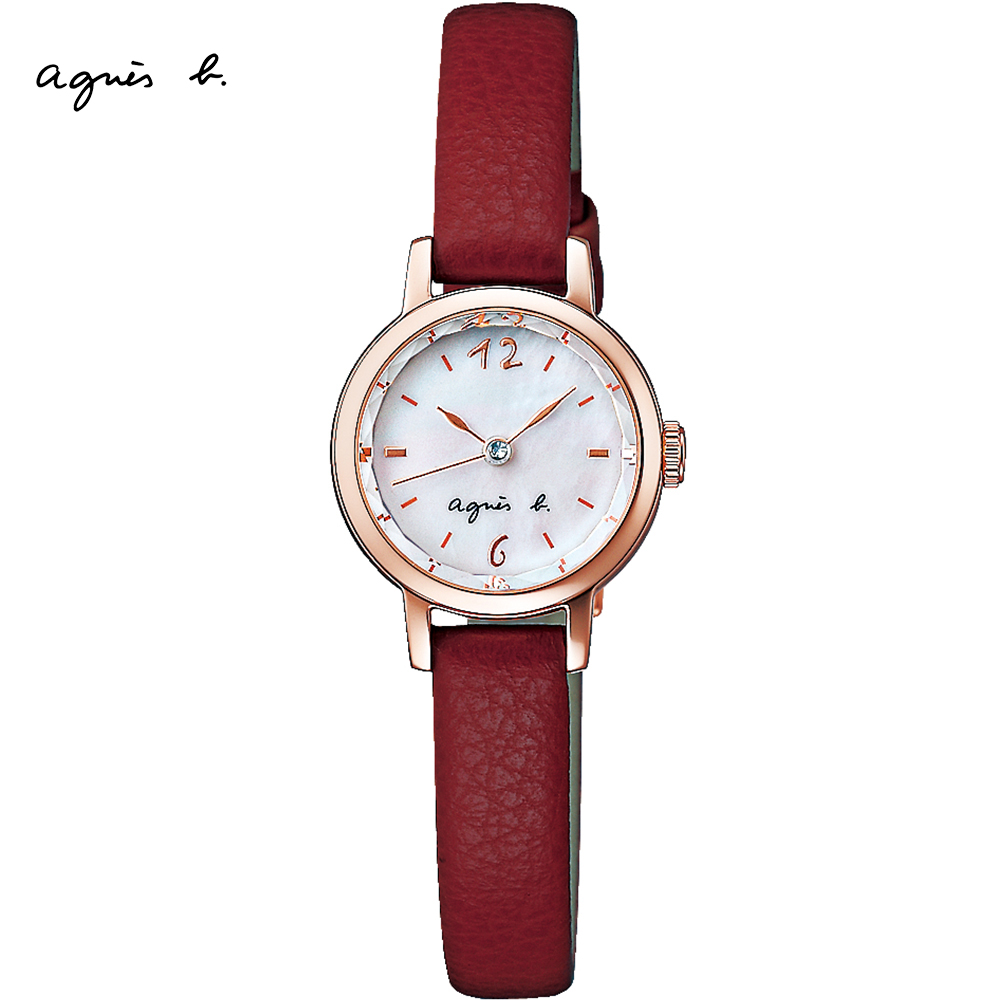 agnes b. 典雅小巧珍珠貝氣質腕錶/紅/20mm (VC01-KVS0R/BX2010X1)