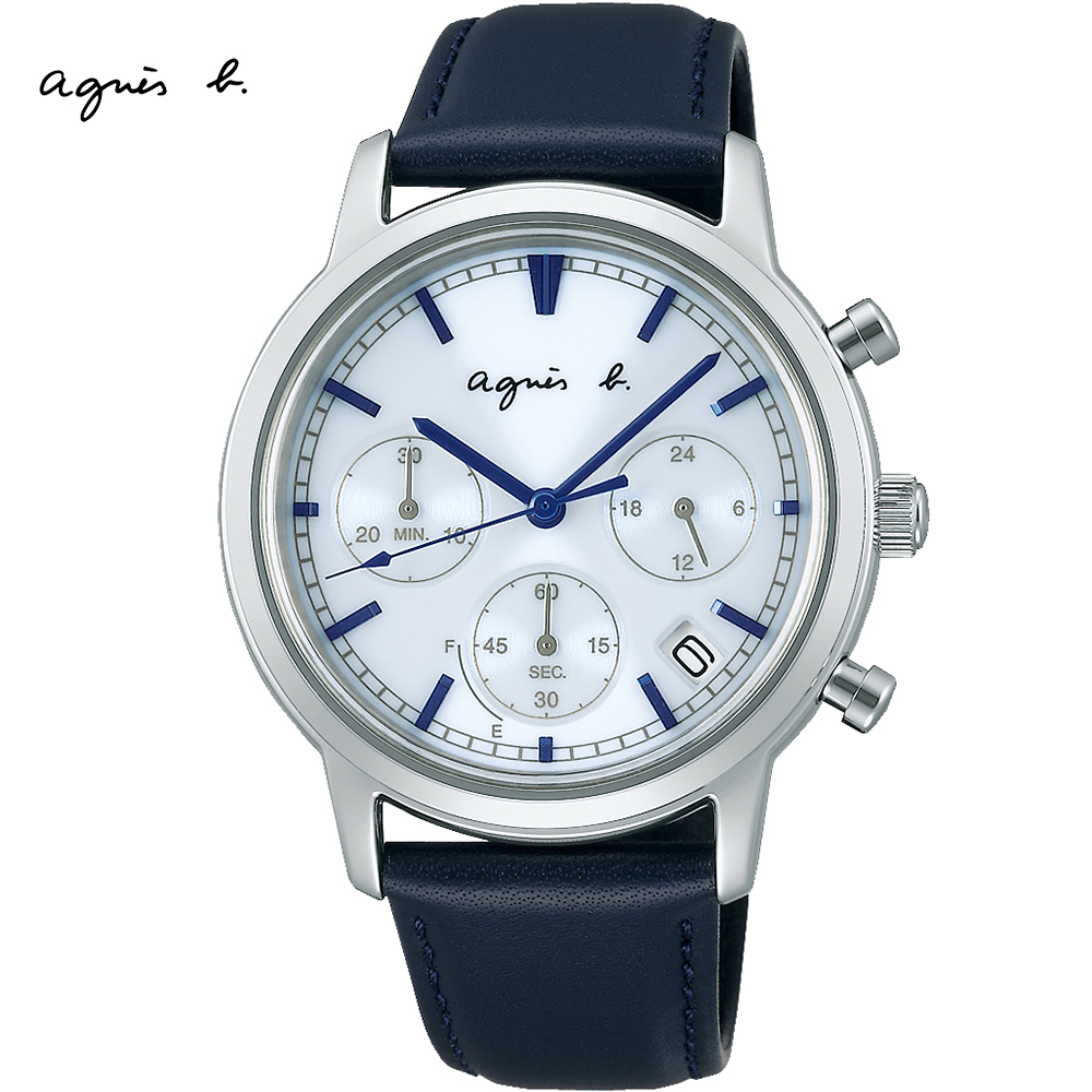 agnes b. 太陽能三眼計時錶/藍/40mm (VR42-KRH0B/BZ5008X1)