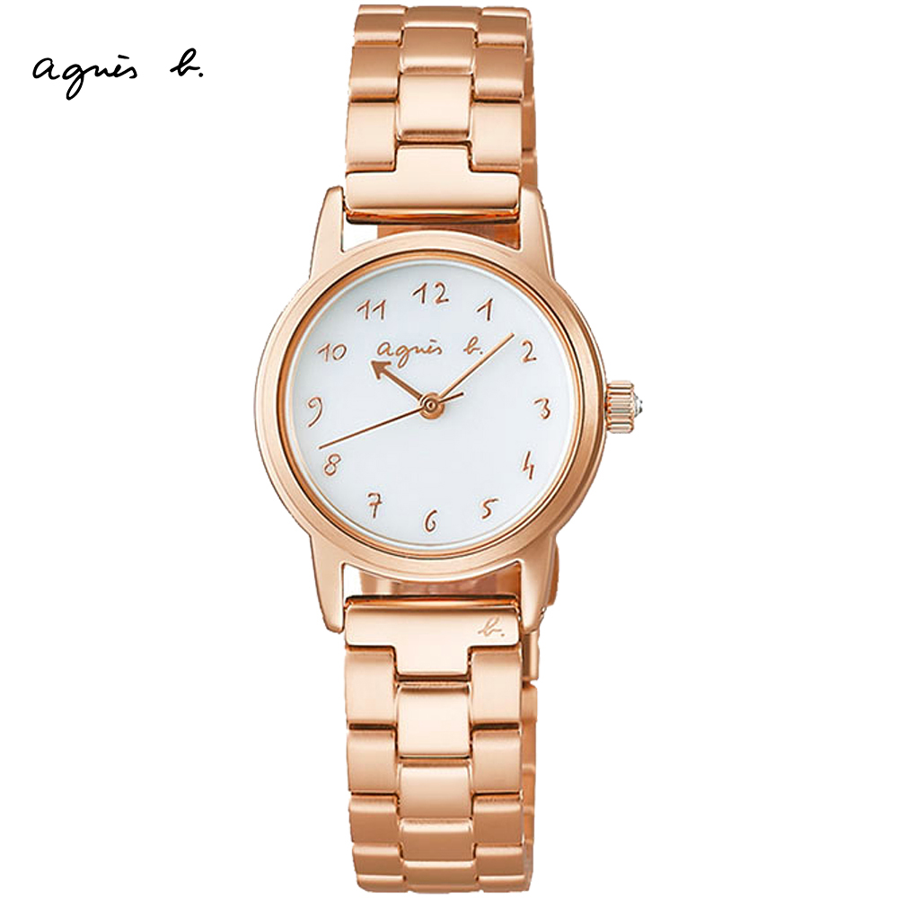 agnes b. 太陽能手繪風時尚腕錶/玫瑰金/23mm (V117-KRR0K/BU9048X1)