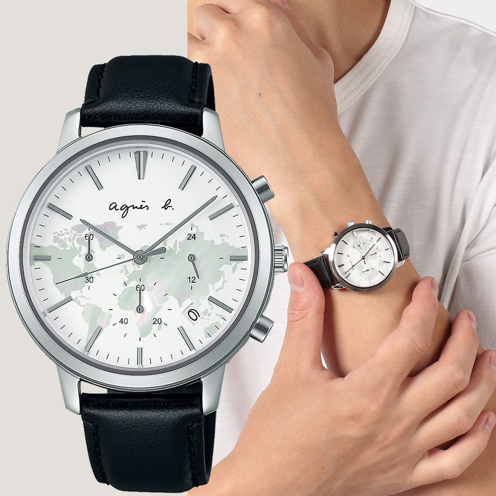 agnes b. Sam 40周年紀念 世界地圖計時手錶-40mm(BT3043X1/VD53-KWJ0Z)