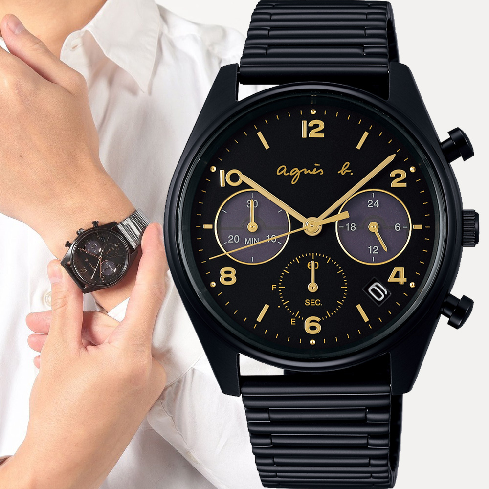 agnes b.法式簡約太陽能計時腕錶(VR42-KBK0SD/BZ5013X1)