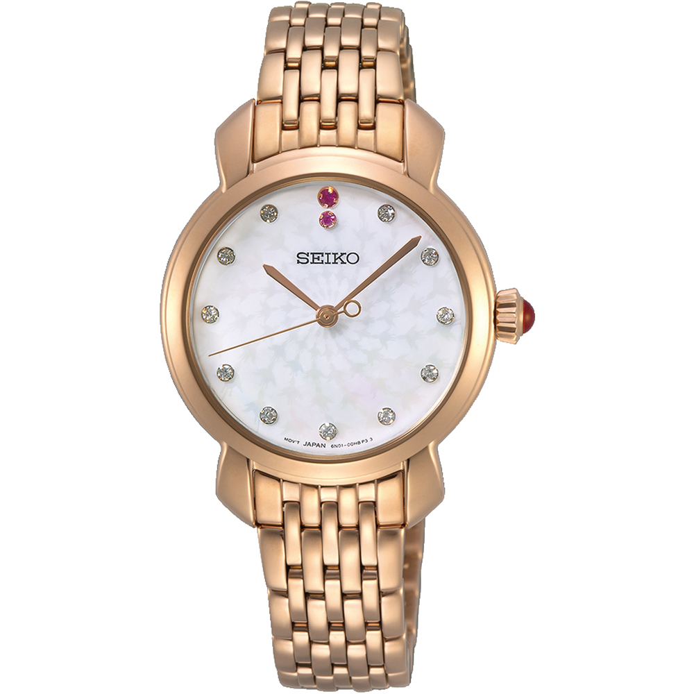 SEIKO 精工 CS系列典雅晶鑽珍珠貝腕錶/玫瑰金/29mm (6N01-00F0K/SUR624P1)