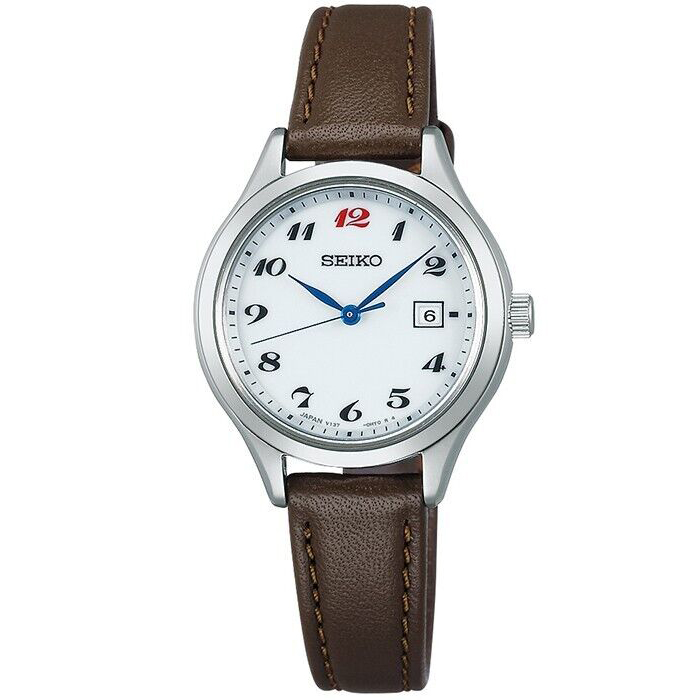 【SEIKO】製錶110週年 限量 STPX099J 數字 藍寶石鏡面 太陽能 皮錶帶女錶 V137-0DN0J 白/銀