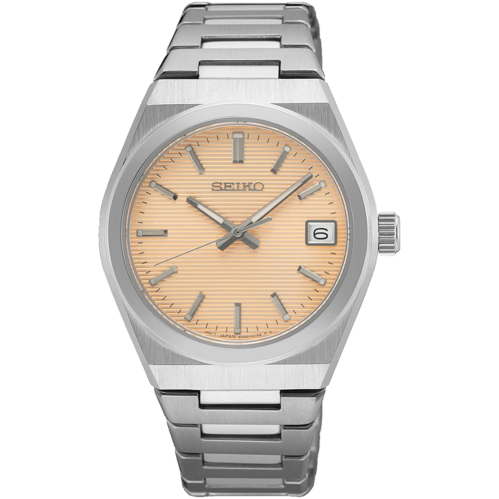 SEIKO 精工 CS系列經典條紋時尚腕錶/橘/34mm (6N42-00N0P/SUR577P1)