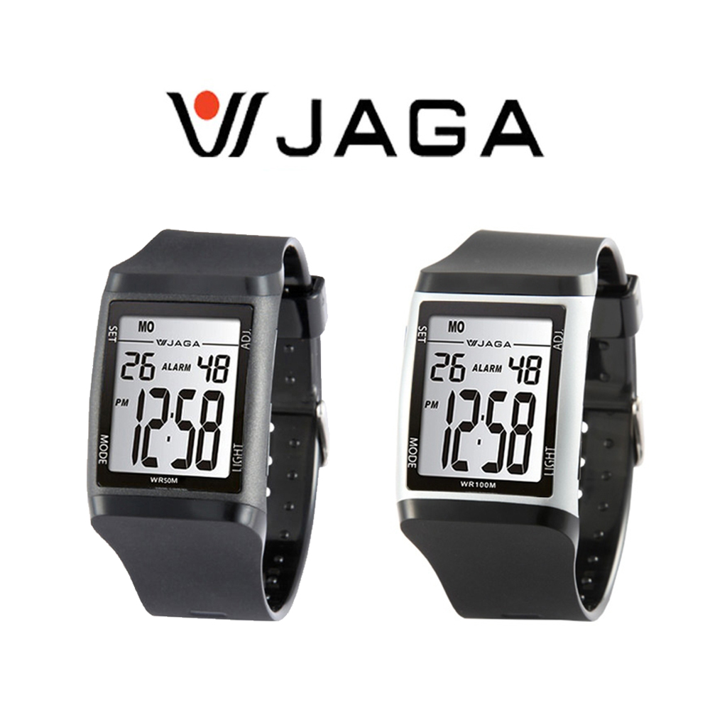 JAGA捷卡 M866 多功能防水運動電子錶-黑/黑銀