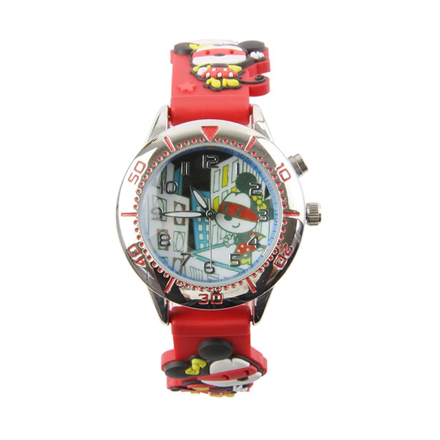 【Disney】米奇可愛Ｑ版｜造型橡膠錶帶-亮眼紅/DC-3K2055P-002RD