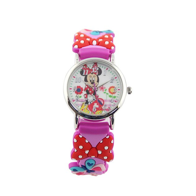 【Disney】米妮可愛Ｑ版｜造型橡膠兒童錶-桃紫款/MK-3K2398P-001PE