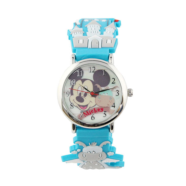 【Disney】米奇可愛Ｑ版｜造型橡膠錶帶兒童錶-天空藍/MK-3K2199P-004BE