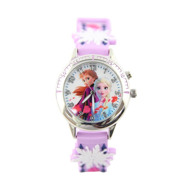 【Disney】公主系列｜艾莎、安娜｜角色造型橡膠兒童錶-粉紫款/FR-3K2464P-002PE