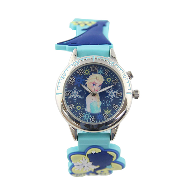 【Disney】公主系列｜艾莎｜角色造型橡膠閃燈兒童錶-冬藍款/FR-3K2464P-001BE