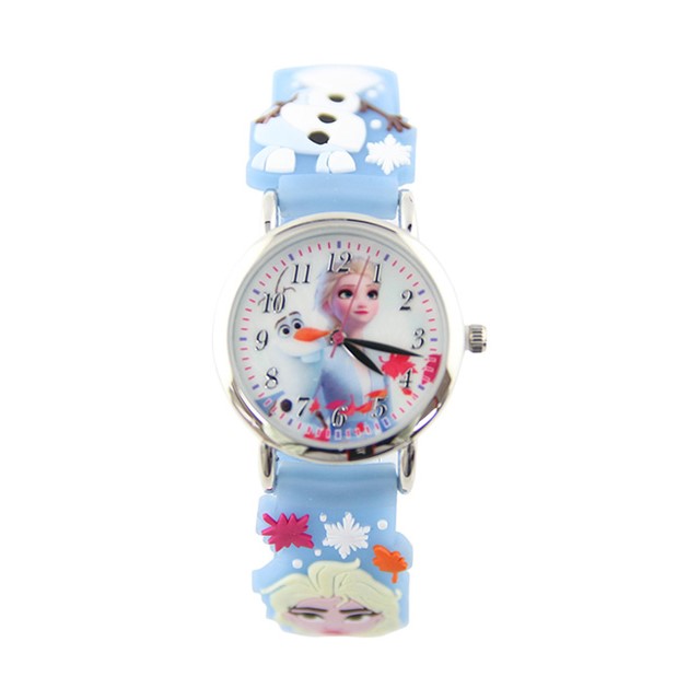 【Disney】公主系列｜艾莎、雪寶｜角色造型橡膠兒童錶-雪花藍/FR-3K2398P-003BE