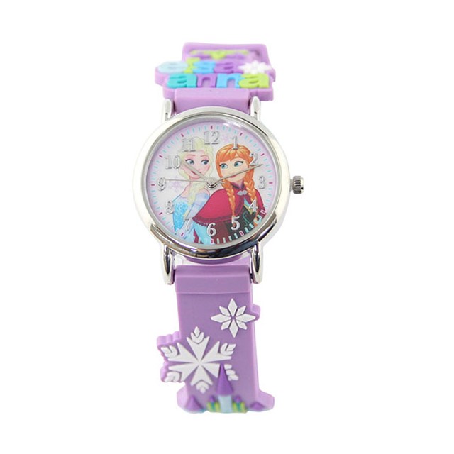 【Disney】公主系列｜艾莎、安娜｜角色造型橡膠兒童錶-可愛紫/FR-3K2398P-002PE