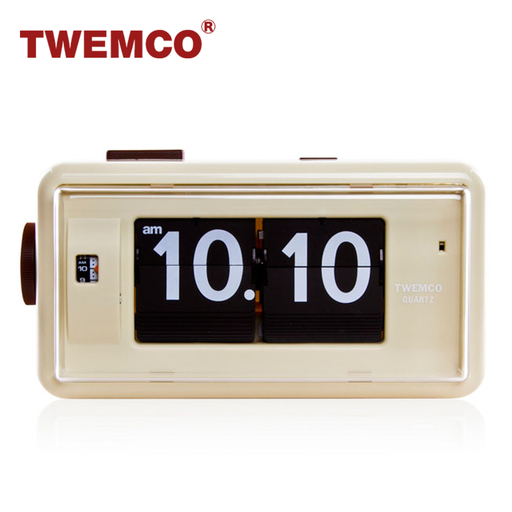 TWEMCO 機械式翻頁鐘 德國機芯 方形鬧鐘夜燈 AL-30 米色