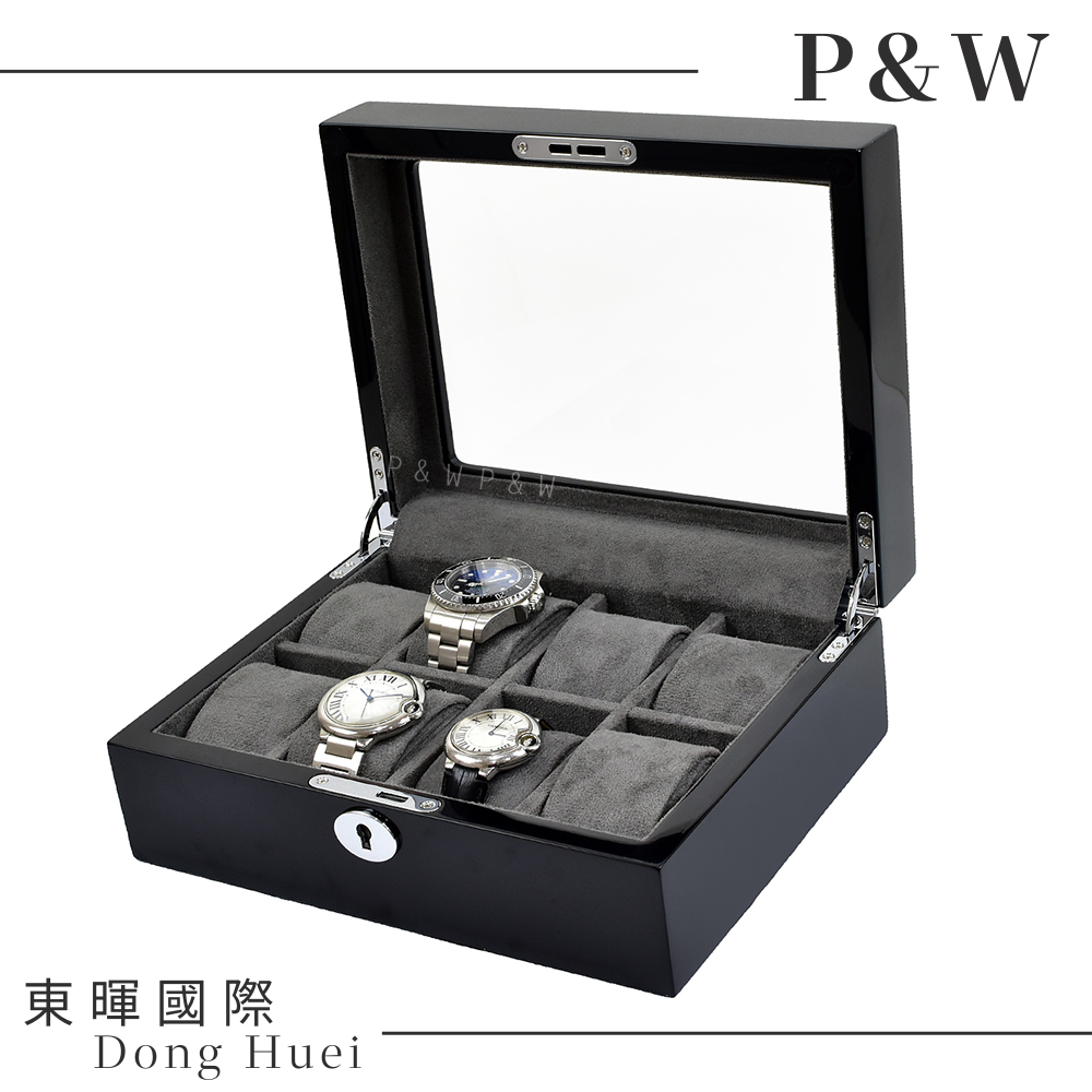 【P&W名錶收藏盒】【玻璃鏡面】 鋼琴烤漆 手工精品木盒 8只裝錶盒