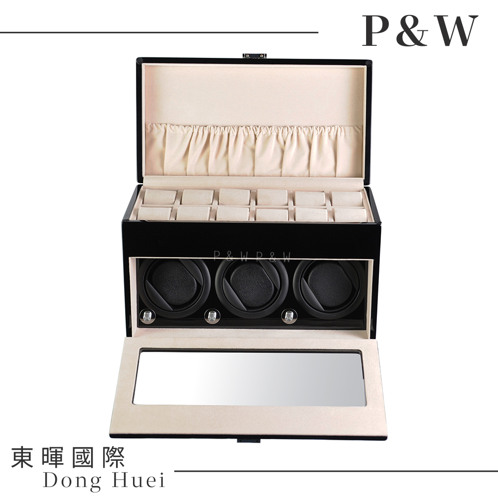 【P&W手錶自動上鍊盒】大錶專用 3+12支裝 四種模式 矽膠錶枕【木質鋼琴烤漆】 機械錶專用 旋轉盒 錶盒