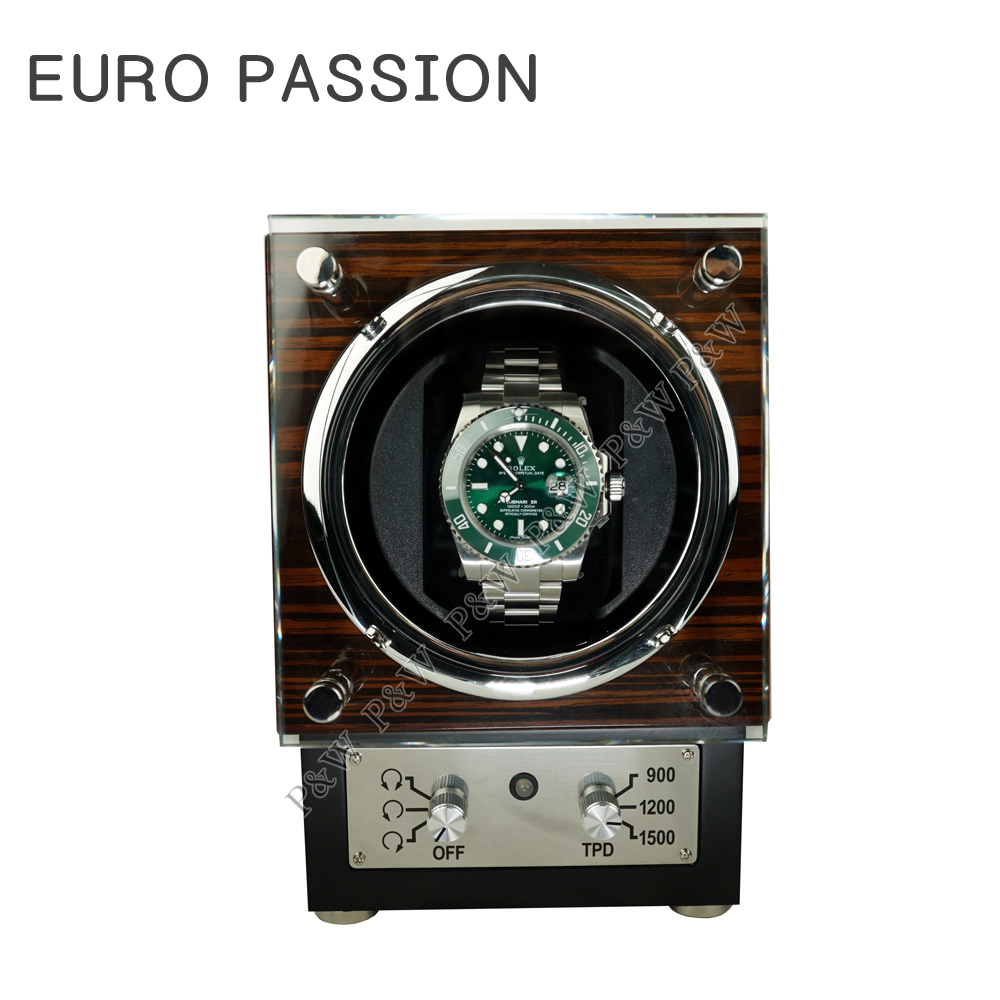 【EURO PASSION 手錶自動上鍊盒】 【大錶專用】轉速設定 1支裝【鋼琴烤漆】黑壇木紋 機械錶專用