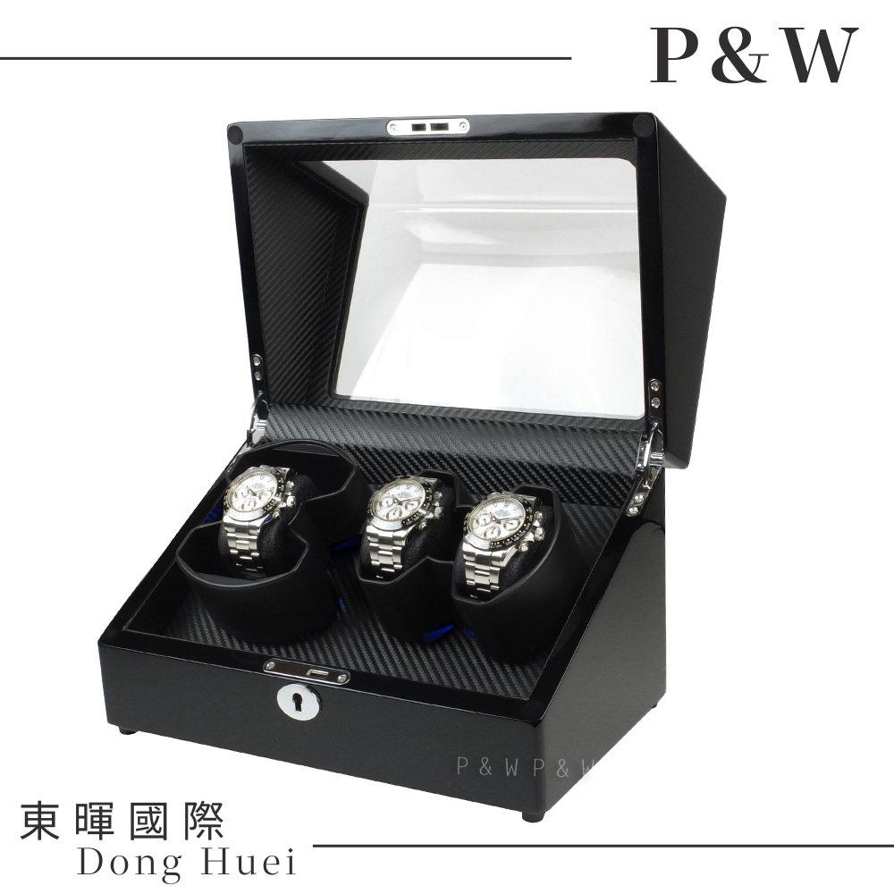 【P&W手錶上鍊盒】【木質鋼琴烤漆】4支裝 八種模式 全新特殊轉盤 動力儲存盒 機械錶專用 旋轉盒