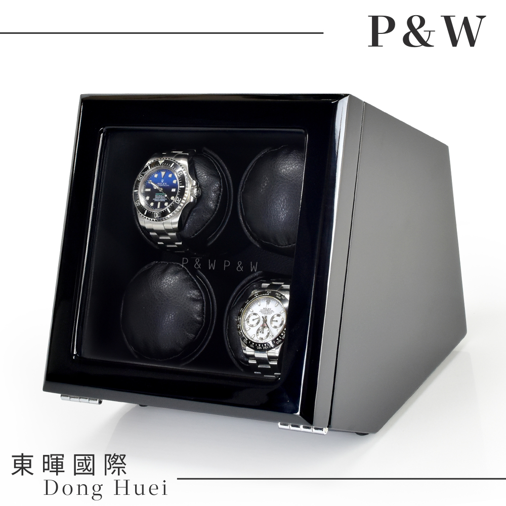 【P&W手錶自動上鍊盒】【玻璃鏡面】4支裝 四種模式【木質鋼琴烤漆】 (動力儲存盒、旋轉盒)