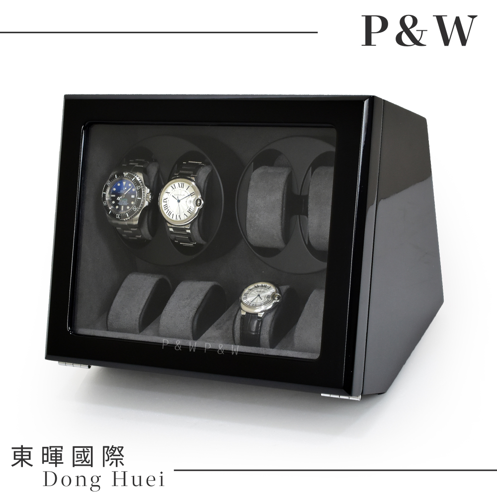 【P&W手錶自動上鍊盒】【玻璃鏡面】4+4支裝 5種轉速設定 矽膠錶枕【鋼琴烤漆】機械錶專用 旋轉盒