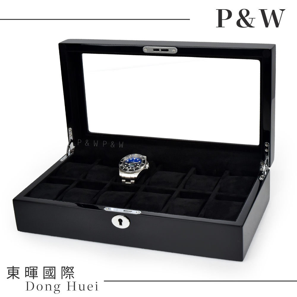 【P&W名錶收藏盒】【玻璃鏡面】 鋼琴烤漆 手工精品木盒 12只裝錶盒
