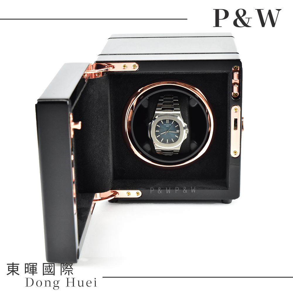 【P&W手錶上鍊盒】【玻璃鏡面】1支裝 5種轉速設定 矽膠錶枕【鋼琴烤漆】 機械錶專用 旋轉盒 錶盒