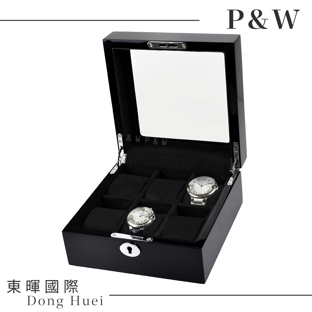 【P&W名錶收藏盒】【玻璃鏡面】 鋼琴烤漆 手工精品木盒 6只裝錶盒