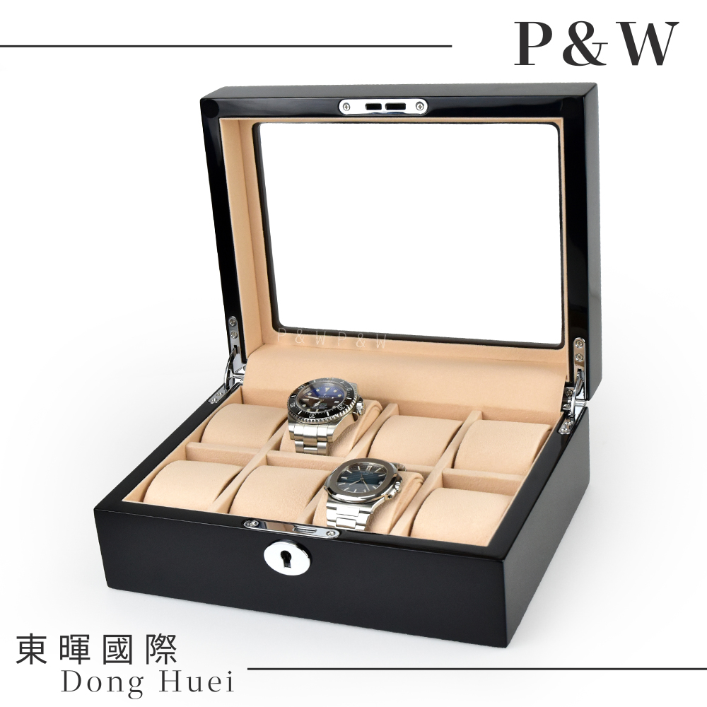 【P&W名錶收藏盒】【玻璃鏡面】 鋼琴烤漆 手工精品木盒 8只裝錶盒