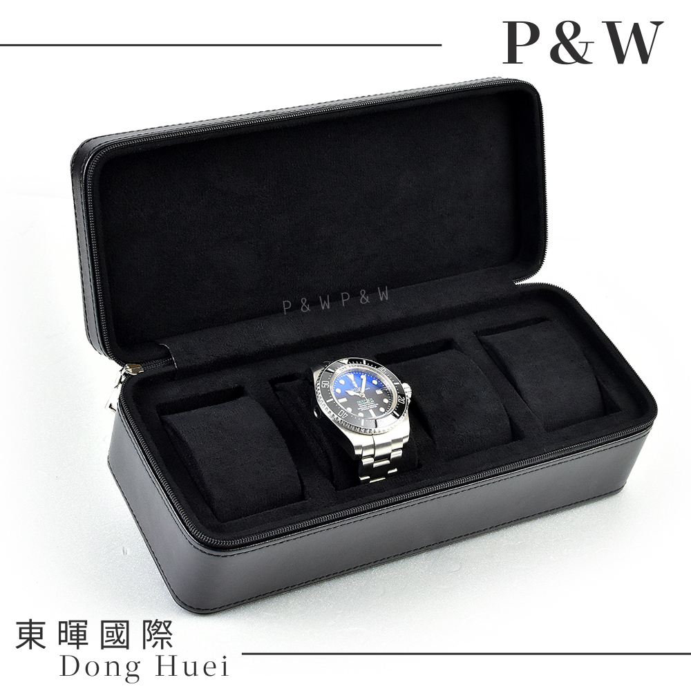 【P&W名錶收藏盒】【黑色皮革】4支裝 手工精品 錶盒